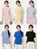 Elegante blusa de crepé de seda de color liso con manga corta para mujer, cuello mao, adelgazante, plisada, hecha de seda de morera, fresca para el verano