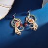 Pendientes Odina Exquisitos de Pájaro Incrustados con Circonita Colorida para Mujer, Textura Europea y Americana, Geométricos, Perla, Círculo Dorado