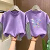 Camiseta de Manga Larga con Retazos de Otoño para Niñas 2026 Nuevo Estampado de Otoño Top Camiseta Básica de Algodón Puro para Primavera y Otoño