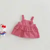 Conjunto Verão Novo Dianxi para Bebês e Crianças Pequenas, Conjunto de Duas Peças com Top Xadrez Doce Estiloso e Saia Jeans Curta para Meninas
