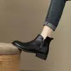 Botines Nuevos de Estilo Británico Cortos de Piel Suave Punta Redonda con Cremallera Lateral para Mujer Chelsea Versátiles con Tacón Grueso Botas de Moda Botines
