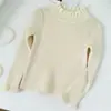 Suéter para niña estilo occidental, otoño e invierno 2024, con borde de orejas de madera, prendas de punto para niña, ropa interior para niña
