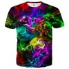 Camiseta de manga curta estampada digitalmente em 3D, popular no exterior, para o verão, solta, com efeito estereoscópico 3D para olho nu, sucesso europeu e americano