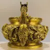 Quemador de Incienso de Latón con Nueve Dragones, Tamaño Grande para Uso Doméstico, Quemador de Incienso para Sala de Estar, Salón Budista de Estilo Chino para Interiores, Salón Ancestral, Cuenco del Tesoro Doble Dragón