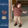 Conjunto de Ropa Guapo para Bebé Niño: Conjunto de Dos Piezas para Niños: Top Holgado de Manga Corta a Rayas y Pantalones Cargo Versátiles, Atuendo de Moda para Niños