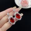 Brincos com pingente temperamento feminino, anel de abertura com diamante completo e simulação oval de rubi com fundo alto