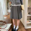 Falda Midi Plisada de Maternidad Falda de Traje Gris para Mujer Primavera/Verano 2026 Estilo Coreano Estilo Académico Falda Media Plisada