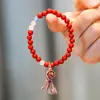 Nuevo Pulsera Roja Auspiciosa de Cinabrio Estilo Chino Pequeña para Mujeres, Pulsera Versátil Vintage de Cristal Blanco Azul Luna Arena Imperial