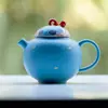 Tetera de Cerámica para el Hogar con Diseño de Ventana Floral Pintado a Mano en Azul Niebla Roja Estilo Dinastías Tang y Song, Tetera Perfecta, Juego de Té Kung Fu, Tetera Pequeña