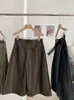 Pantalones casuales KEKEZOON de estilo coreano, tiro alto, largo tres cuartos, pierna ancha, corte holgado, adelgazantes, pierna recta, de cuero PU para otoño, 9093