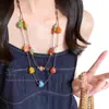 Colar de Coração de Cerâmica Cor Dopamina Tecido à Mão com Contas para Mulheres Estilo Férias na Praia Corrente Longa para Suéter Acessório
