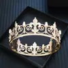 Acessórios de Cabelo Coroa de Rei Barroca Clássica Liga de Ouro Strass Círculo Completo Coroa para Festa e Baile Masculina e Feminina