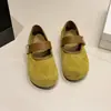 Sapatos Femininos 2026 Outono Novo Retro Camurça Boca Rasa Velcro Mary Jane Birkenstock com Aumento Interno de Altura Solado Grosso