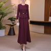 Vestido de Moda y Elegante para Mujer, Estilo Nuevo de Otoño 2025, Corte Ajustado, Entallado en la Cintura, Adelgazante, Vestido Largo Borgoña Falso de Dos Piezas con un Bajo Amplio