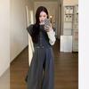 Conjunto de Moda Feminina para Início da Primavera 2026: Colete Tricotado Camadas Retro Francês, Calça Wide Leg, Blusa de Gola Alta para Usar por Baixo