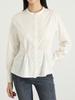 Camisa Blanca de Cuello Redondo Entallada para Mujer Primavera Moda Coreana Slim Versátil Camisa de Manga Larga Top Casual