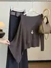 Elegante diseño de dos piezas, suéter de punto estilo capa para mujer, nueva colección de otoño, corte holgado, cubre el cuerpo, efecto adelgazante, top suéter asimétrico