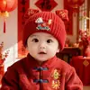 Gorro de Protección para Orejas de Bebé para Niños y Niñas, Gorro de Lana Tejido Cálido de Invierno Rojo, Gorro Festivo de Año Nuevo para Bebé para Felicitaciones de Año Nuevo