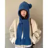 Gorro Balaclava de Punto Azul Estilo Coreano con Lana para Mujer, Gorro Cálido de Invierno para Circunferencia de Cabeza Grande y Bufanda Combinados