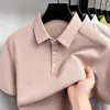 Camiseta de verão masculina com gola redonda, gola semi-alta, algodão mercerizado, manga curta, gola V de seda de amoreira, camisa polo de algodão puro para homens
