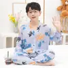 Pijamas de Algodón y Seda para Niños, Ropa de Casa para Bebés, Ropa de Algodón y Seda con Aire Acondicionado para Niños, Cárdigans, Cuellos de Concha, Pijamas para Niños Grandes y Medianos al por Mayor