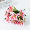Lírio Simuladp Transfronteiriço 3 Cabeças Multi-Cabeças Atacado Display de Mesa Flor Decorativa Lírio Selvagem Simuladp Buquê de Casamento