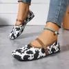 Sapatos Femininos Elegantes de Bico Raso com Estampa de Leopardo e Fivela, Tamanho Grande, Novos Estilos 2025 Mocassins, Sapatos Slip-On de Bico Quadrado