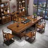 Juego Grande de Mesa de Té y Sillas de Madera Maciza, Una Mesa y Cinco Sillas, Mesa de Té de Estilo Chino Nuevo, Adecuado para Oficina o Uso en Casa, Estación para Preparar Té