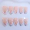 Comercio Exterior Simple Más Vendido Manicura Clásica Francesa Plata Brillo Fresco Pequeño Mediana Longitud Almendra Uñas Portátiles Mayoreo