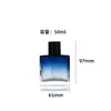 Botella de perfume cuadrada de vidrio azul degradado con atomizador negro, botella vacía para perfume de hombre, botella de perfume de vidrio para trasvasar