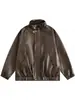 Chaqueta de Cuero Marrón Vintage para Hombres y Mujeres, Nuevo Estilo Otoño/Invierno 2023, Cuero Lavado, Versión Coreana, Corte Holgado, Elegante Chaqueta de Motocicleta
