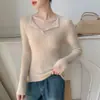 Suéter de cachemir de bebé ligero, suave y flexible para mujer, cuello semiabierto, tejido de punto ajustado, suéter fino de punto para usar como capa base