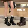 Botines de Suela Gruesa para Mujer, Nuevos Botines Estilo Británico Martin, Botas Vaqueras Retro Occidentales, Botines Cortos de Moto con Punta Redonda y Tacón Grueso para Mujer