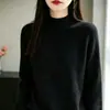 Suéter de lana grueso de alta gama estilo francés con cuello semi alto, tejido para otoño e invierno, corte holgado, adelgazante, versátil y cálido para mujer