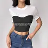 Camiseta Corta de Manga Corta con Bloques de Color de Dos Tonos, Transparente en el Ombligo, Primavera y Verano, Transfronteriza Europea y Americana de Amazon