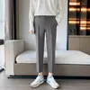 Pantalones Trendy de Hombre para Primavera Estilo Coreano Ajustados Rectos Casuales Tallas Grandes de Negocios Pantalones Largos de Nueve Puntos Pantalones de Traje Estilo Británico