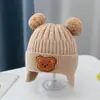 Gorro de Punto con Orejeras para Niños Estilo Otoño/Invierno Unisex Oso Bebé Gorro de Lana Cálido Engrosado Lindo Dibujo Animado para Niños