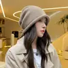 Sombrero de Montón Popular de Internet para Mujer Otoño e Invierno Hecho en Japón Cara Pequeña Baotou Sombrero Frío Envoltura Cabeza Grande Cordón Ajustable Rizo Sombrero de Lana Tejido