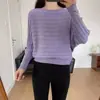 Comércio Exterior Transfronteiriço Gola de Um Botão Primavera e Outono Novo Manga Morcego Listras Caneladas Suéter Simples Feminino Camada Base Tendência