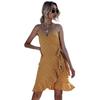 2024 Novo Estilo de Verão Saia Envelope Estampada Europeia e Americana Vestido de Praia Babado com Suspensório Roupa Feminina Atacado Transfronteiriço