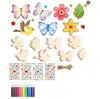 Set de decoración DIY hecho a mano de madera con flores, mariposas y pájaros para colorear y pintar para niños, campanillas de viento de madera y piezas de madera