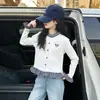 Top casual de cuadros patchwork de manga larga para niños mayores, nuevo estilo primavera y otoño, cárdigan dulce y lindo con lazo para niños mayores