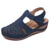 Nuevas sandalias de verano retro 2022 para mujer, sandalias de cuña con línea de coche, adhesivas, punta cerrada