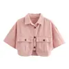 Camisa de trabajo corta de mezclilla para mujer, de comercio exterior transfronterizo, europea y americana, top casual de manga corta de mezclilla, versátil y a la moda, con doble bolsillo