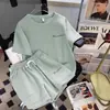 Conjunto Esportivo Casual para Corrida Feminino, Estilo Coreano de Verão, Solto, Estiloso, Shorts de Manga Curta, Conjunto de Duas Peças para Estudantes, Moderno