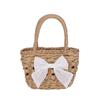 Bolsa de Palha Tecida Estilo Férias Verão 2025 Nova Bolsa Feminina Bolsa de Mão Tecida com Laço de Menina Bolsa Transversal