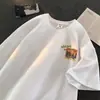 Camiseta Masculina de Verão Estampada Solta Estilo Americano Pequena de Manga Curta Oversize Preguiçosa Estilo Hong Kong Casal Bf Manga Meia