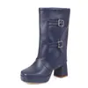 Botas de Mujer para Otoño/Invierno 2026 Modelo de Exportación con Tacón Alto Grueso, Sexy, Tallas Grandes 40-50, Botas de Media Caña de Moda Europea y Americana