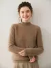 Suéter de cachemira suave y cómodo para mujer, con cuello semi-alto, color liso, tejido de punto de doble hebra de siete agujas, base gruesa, top básico versátil que estiliza la figura