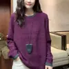 2026 Nuevo Suéter de Punto Base Otoño Invierno Cuello Redondo Grueso Holgado para Mujer Bloque de Color Cuello Manga Larga Top Elegante Sencillo